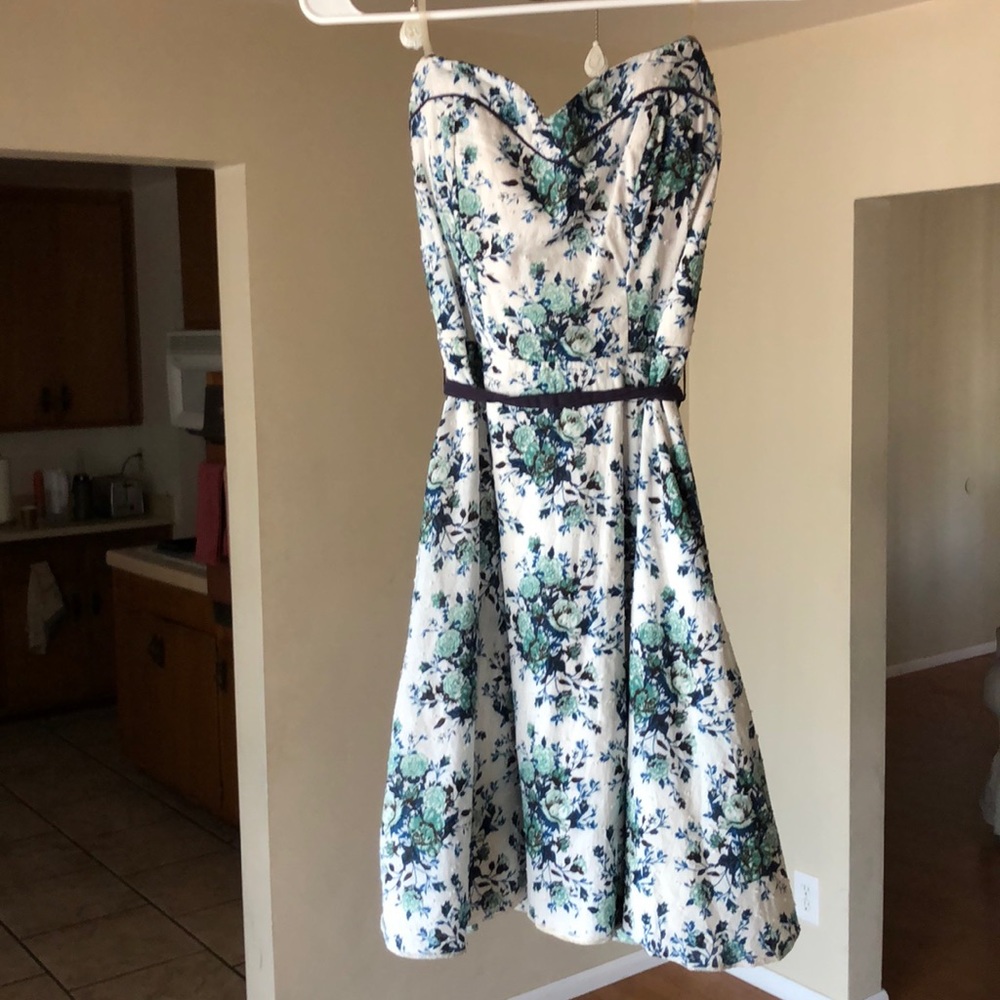 Speechless Strapless White and Blue Floral Dress